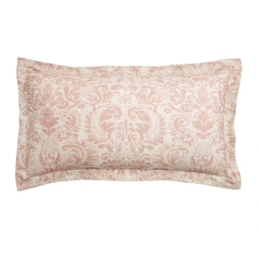 Pottery Barn Stella Damask King Sham Rose Wood Cotton Linen Pink Beige 36x20